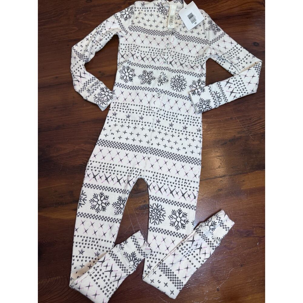 SKIMS Logo Pointelle Cream Fair Isle Kids Pajamas Size 4 One Piece NWT